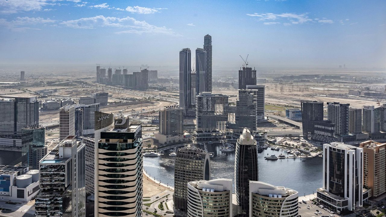 Towers around the water in Business Bay