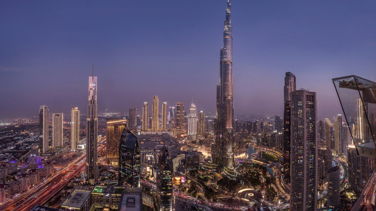 Burj Khalifa and Downtown Dubai at twilight