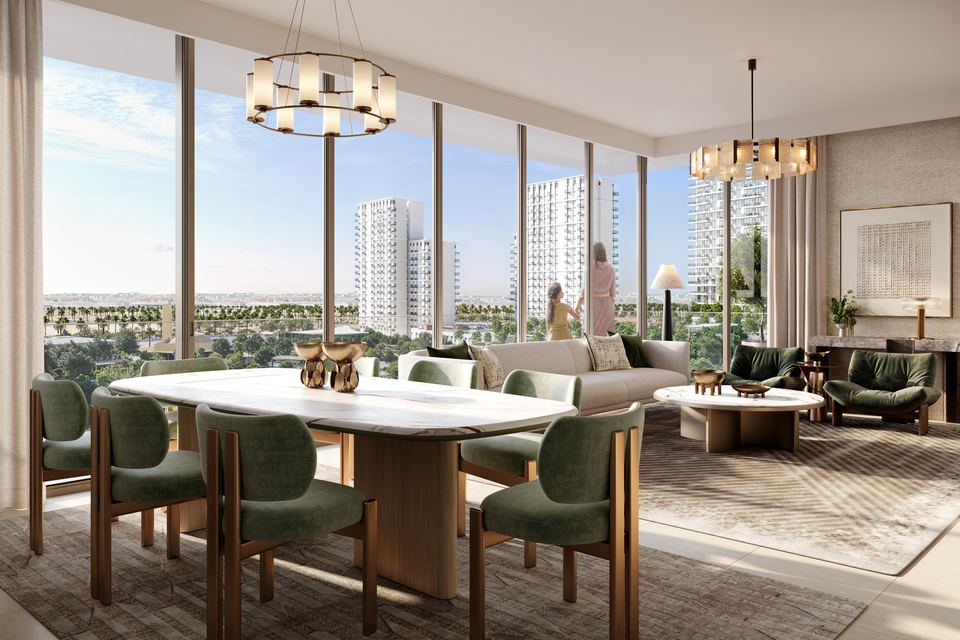 Dining and living area with a view over the community